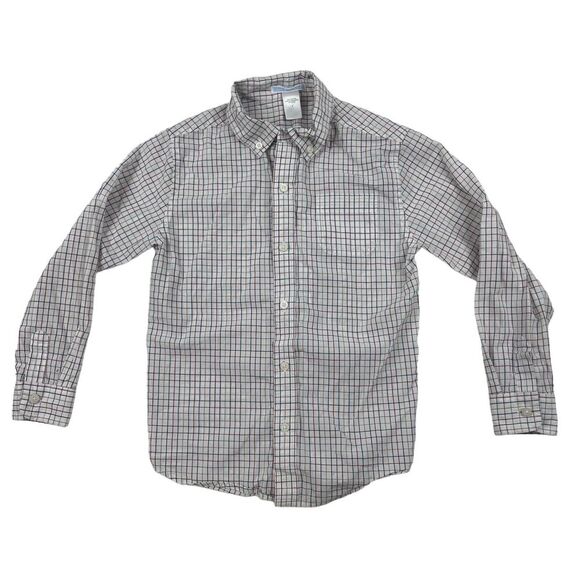 Janie and Jack Sz 6 White Red Black Plaid Button Up Shirt L/S 100% Cotton - Picture 1 of 4